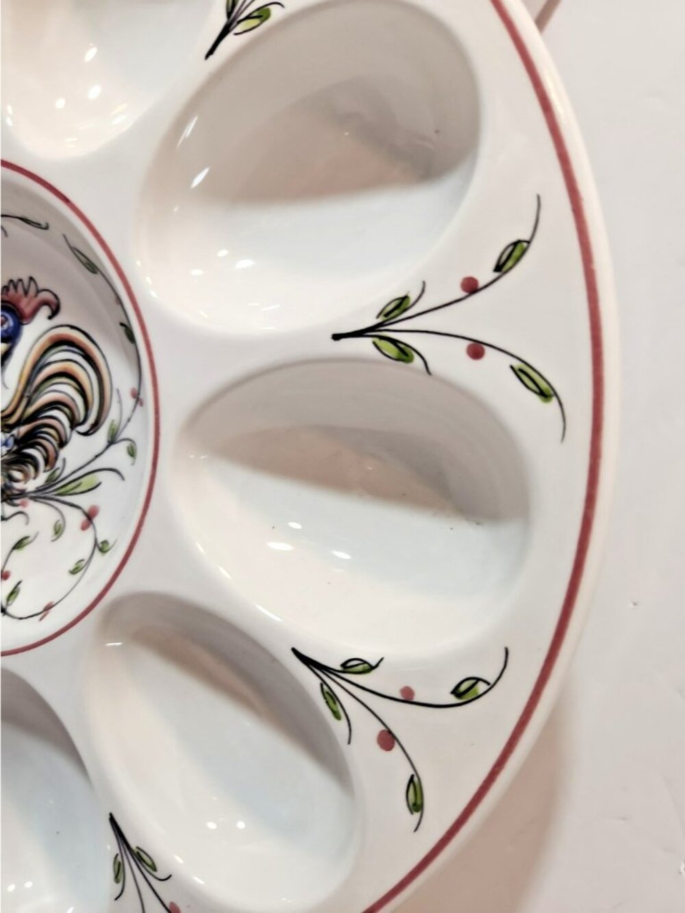 Vintage Ceramic Handpainted Deviled Egg Plate With Rooster Made in Portugal - Picture 3 of 8